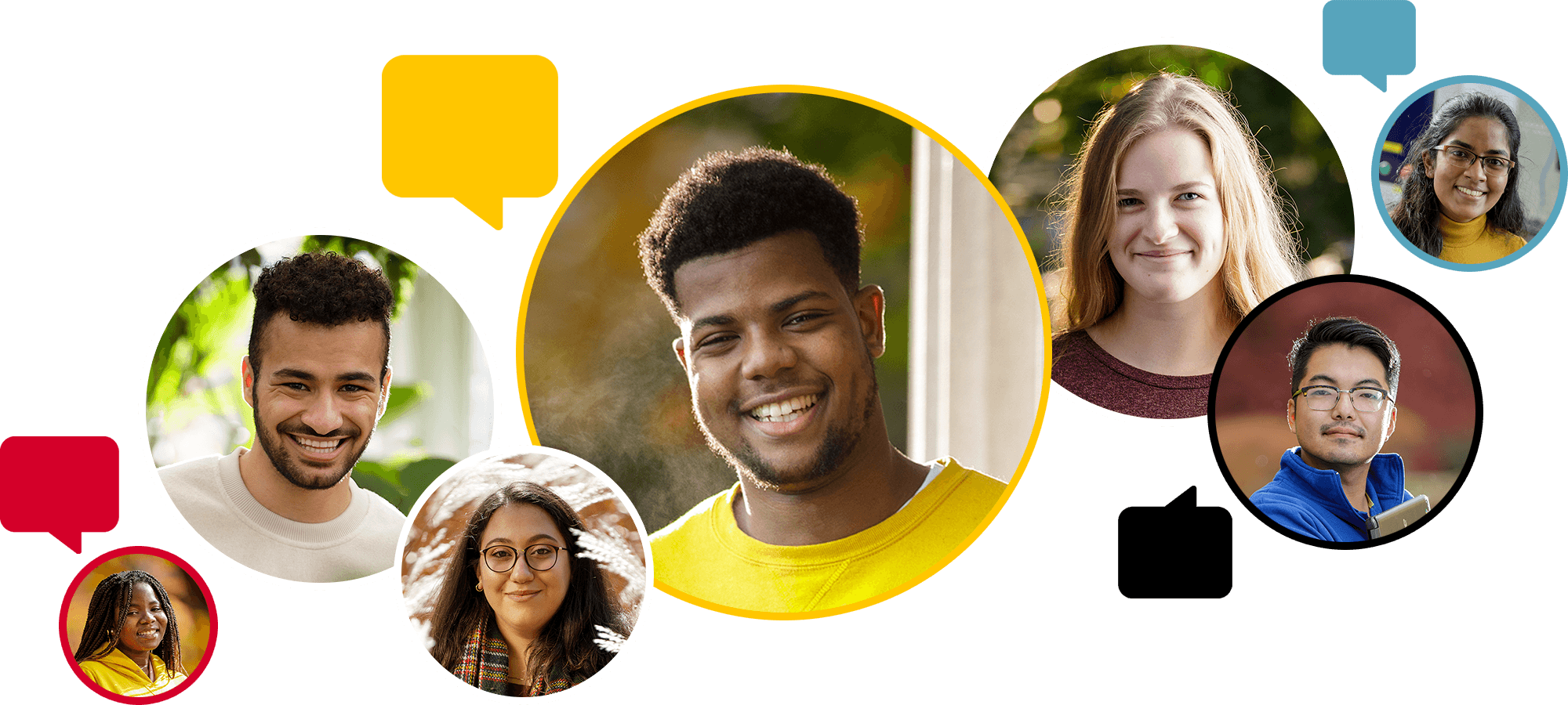 Collage of smiling students with callouts