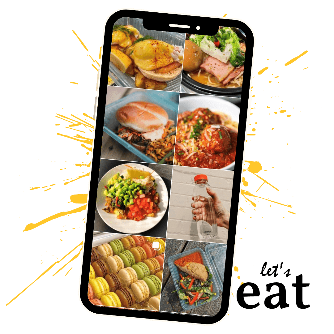 Phone screen with snapshots of food