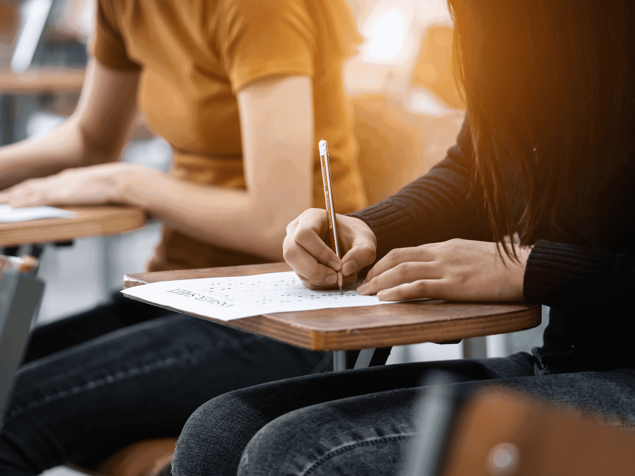 student taking an exam