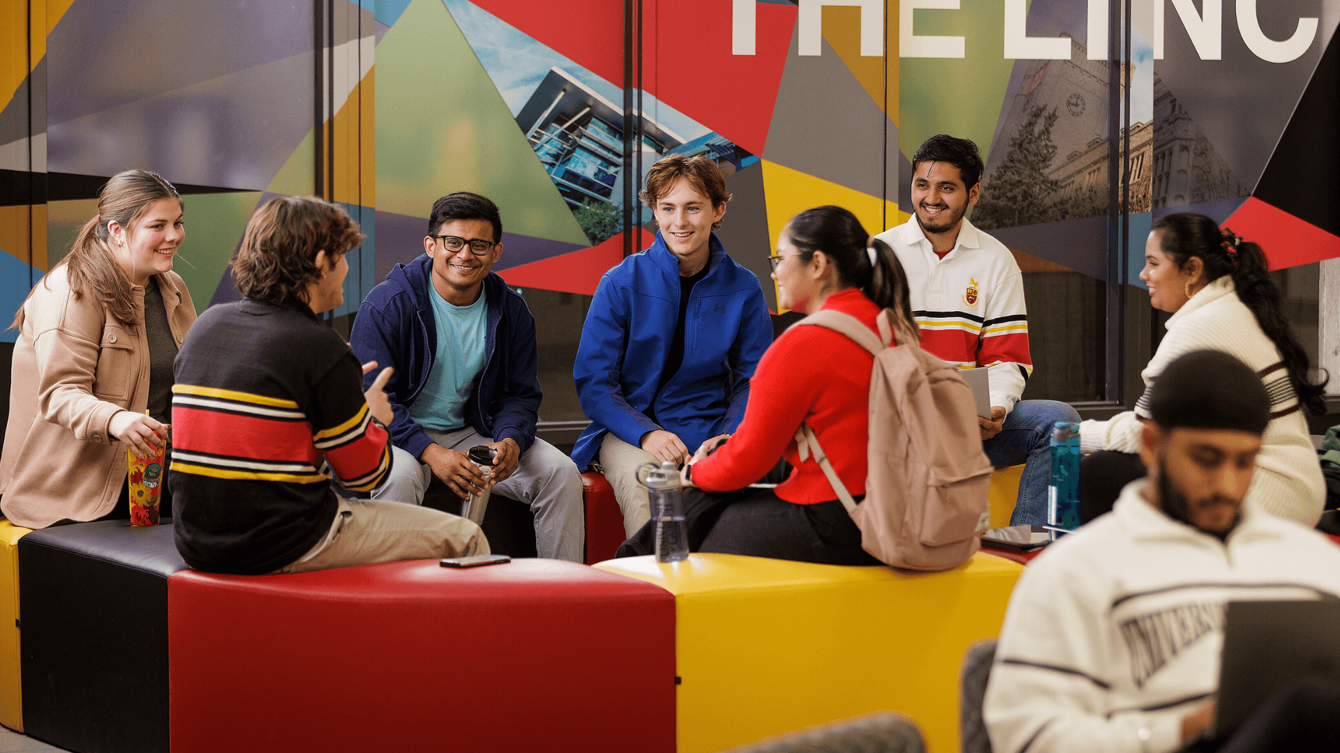 Students talking outside the LINC