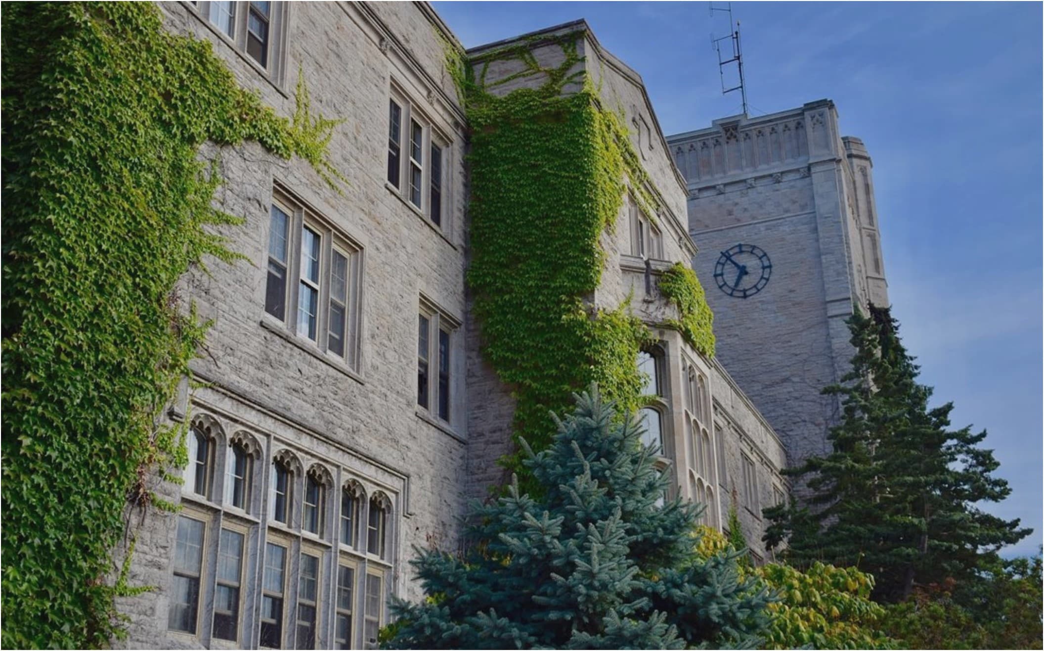 Johnston Hall covered in green ivy